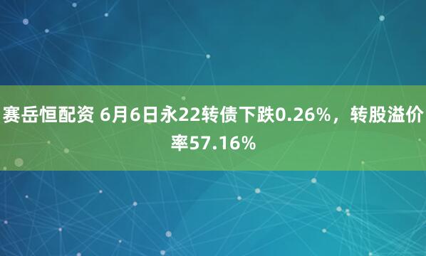 赛岳恒配资 6月6日永22转债下跌0.26%，转股溢价率57.16%